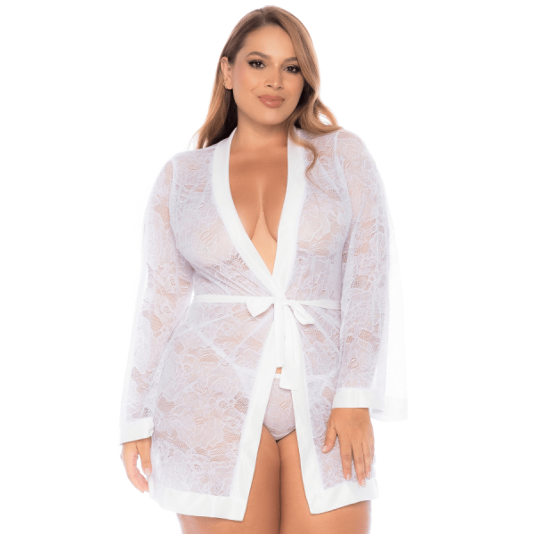 Peignoir grande taille en dentelle blanche 